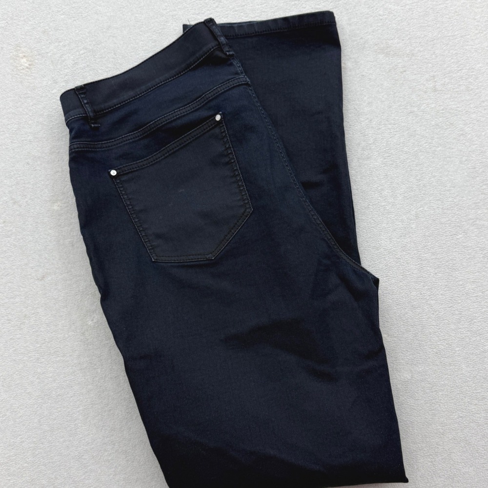 Lafayette 148 Thompson Pants Women 12 Navy Blue Slim Straight Leg Stretch Cotton
